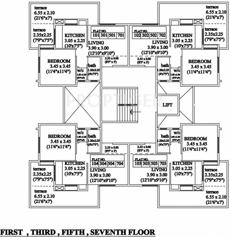 vakratund developers aaditya terraces Wing B Odd Floor Cluster Plan