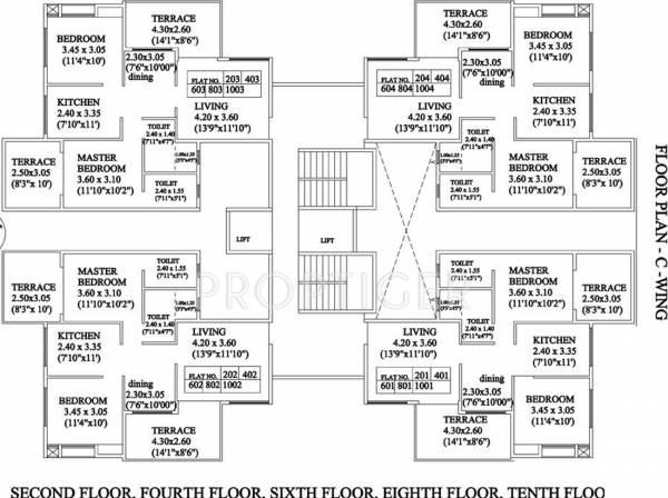 vakratund-developers aaditya-terraces Wing-C Even Floor Cluster Plan