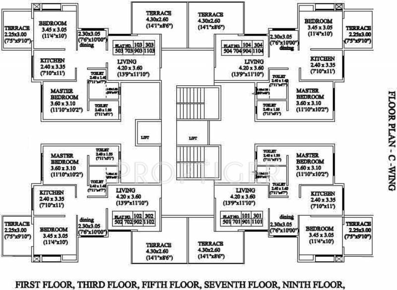 vakratund-developers aaditya-terraces Wing-C Odd Floor Cluster Plan