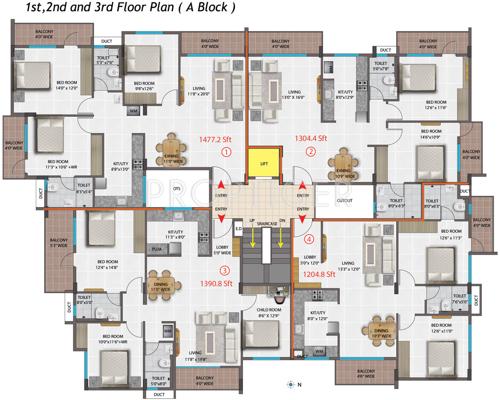 pnr-group brinda-residency Block A Cluster Plan from 1st to 3rd Floor