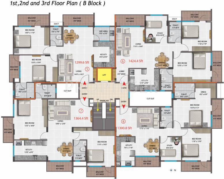 pnr-group brinda-residency Block B Cluster Plan from 1st to 3rd Floor