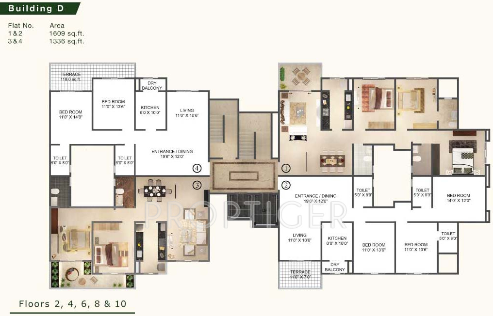 karia developers konark meadows Wing D Even Floor Cluster Plan
