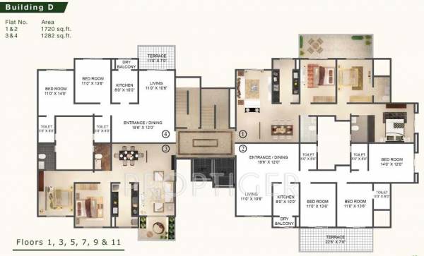 karia-developers konark-meadows Wing D Odd Floor Cluster Plan