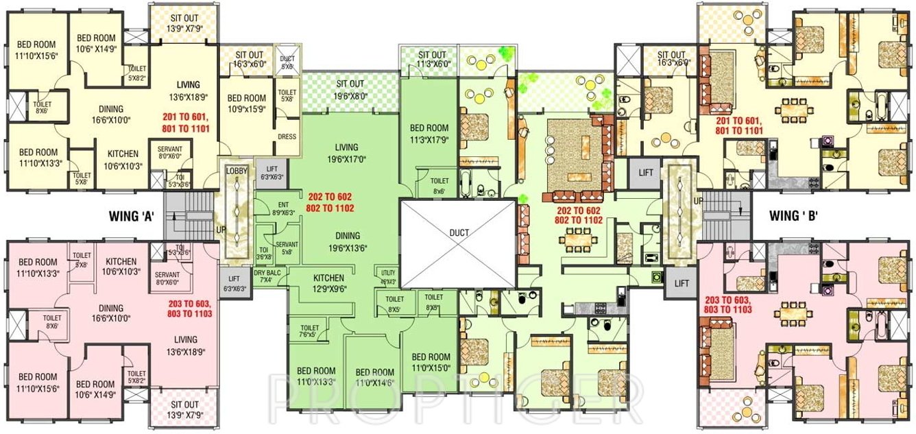 aswani developers rosary Wing A & Wing B Cluster Plan from 1st to 11th Floor