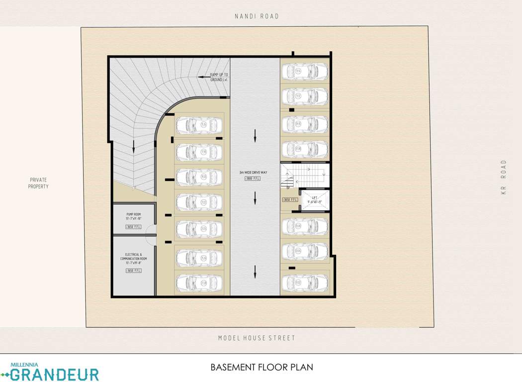 millenia ventures and investments (p) ltd grandeur TOWER 1 Cluster Plan for Basement Floor