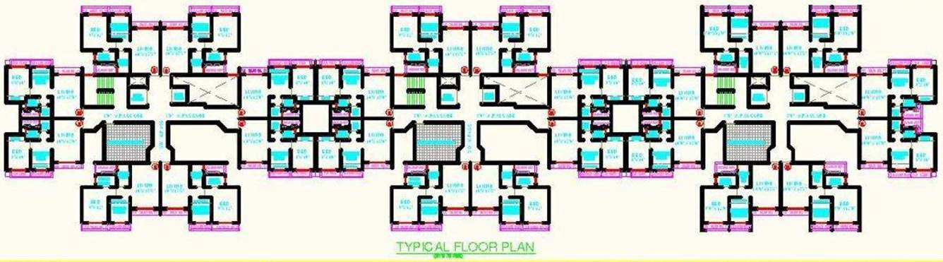 morya realtors mandar avenue a ii Wing I, Wing II And Wing III Typical Floors Cluster Plan