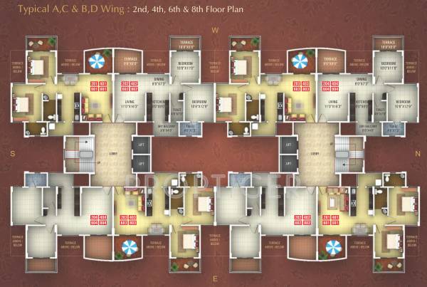 gobind-builders-and-developers ganesh-graceland Wing A, B, C & D Even Floor Cluster Plan