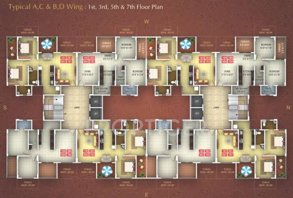gobind-builders-and-developers ganesh-graceland Wing A, B, C & D Odd Floor  Cluster Plan