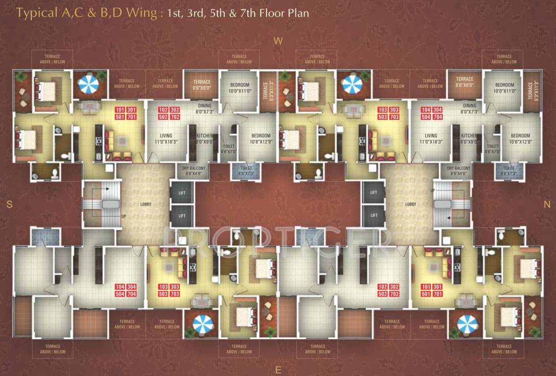 gobind builders and developers ganesh graceland Wing A, B, C & D Odd Floor Cluster Plan