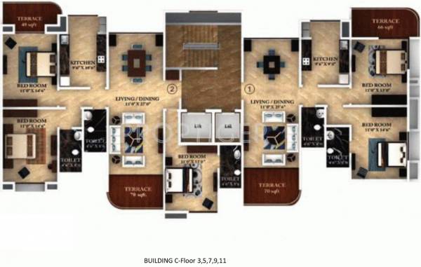 Block C Odd Floor Cluster Plan karia-developers konark-eureka Block C Odd Floor Cluster Plan