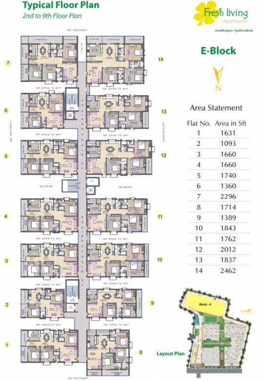 fresh living apartments Tower E Typical Floor Cluster Plan