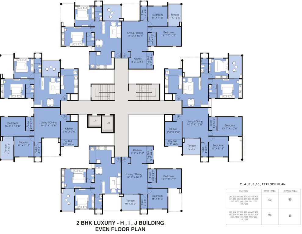  eka Typical Even Floor Plan Of Tower H,I,J