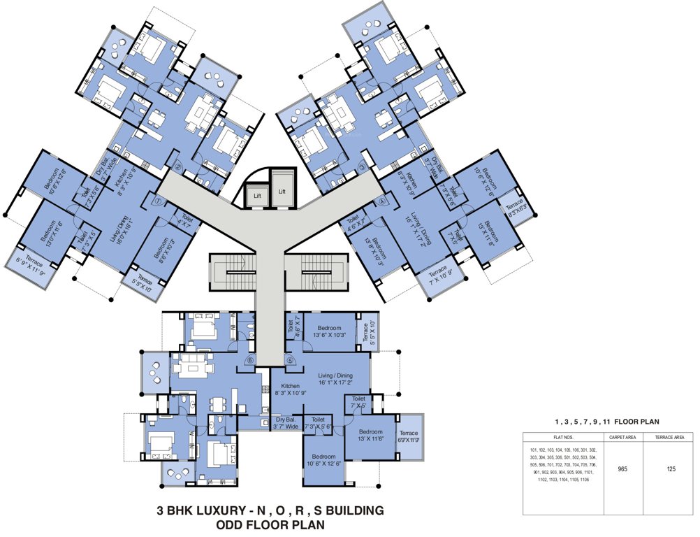  eka Typical Odd Floor Plan Of Tower N,O,R,S