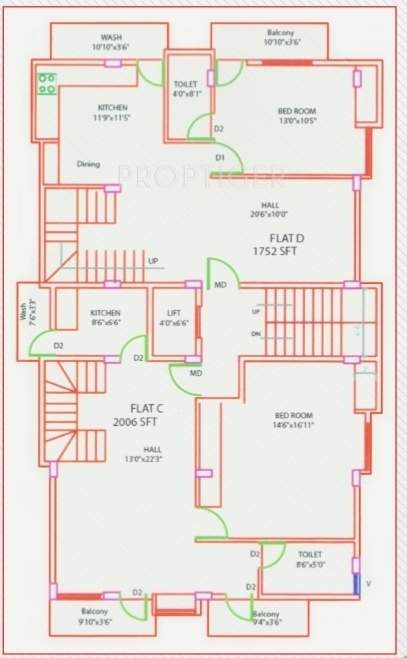 ever green properties and investments saathvic Tower 1 Cluster Plan for 1st Floor