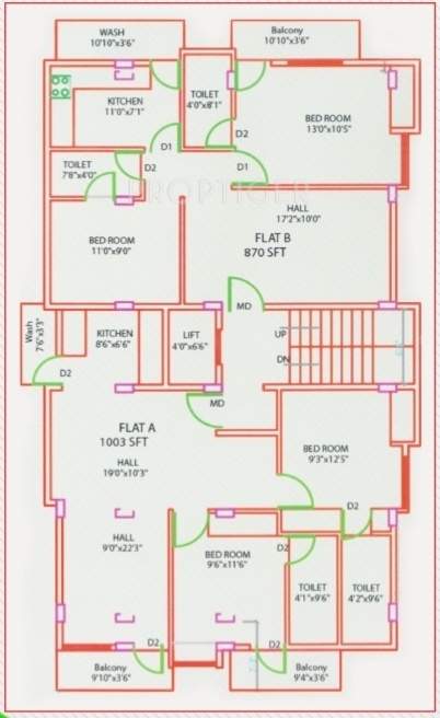ever green properties and investments saathvic Tower 1 Cluster Plan for Typical Floor