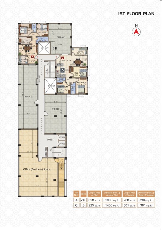  marigold Single Tower Cluster Plan for 1st Floor