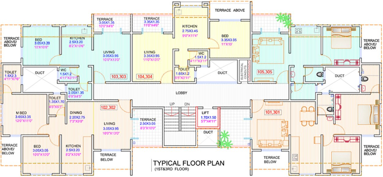  karishma platinum Wing B Cluster Plan for 1st and 3rd Floor