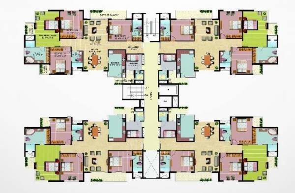  heights Cluster Plan for Typical Floor 4BHK