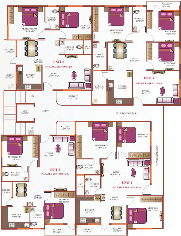  eeshan nz meadows Eeshan NZ Meadows Cluster Plan from 1st to 5th Floor