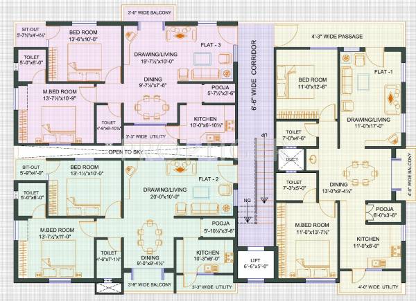 SaiCharan Townships Sri Sai Residency Typical Floor Cluster Plan