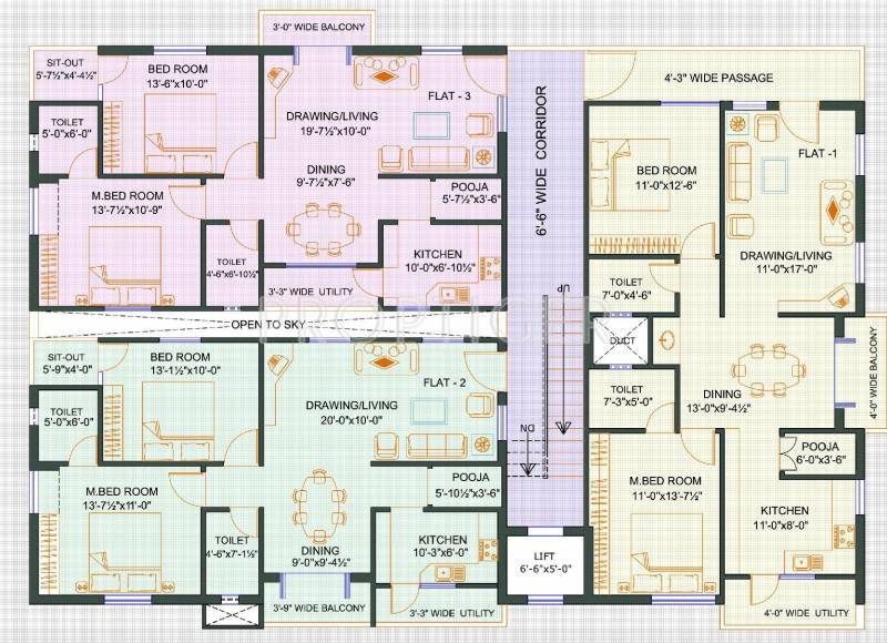 SaiCharan Townships Sri Sai Residency Typical Floor Cluster Plan