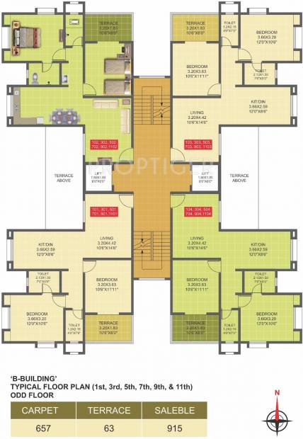 Trimurti Associates Chandranil Apartment Odd Floor Cluster Plan