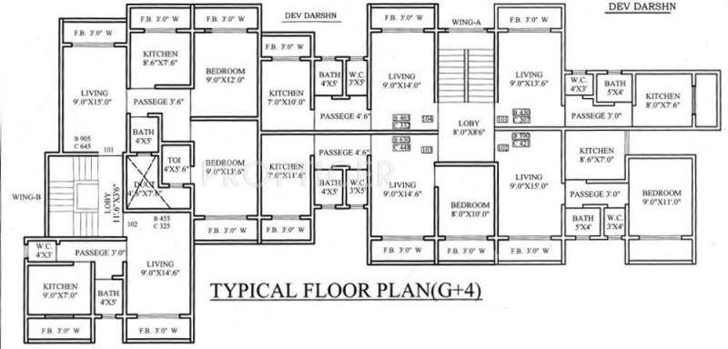 hitesh dev-darshan Wing A & B Cluster Plan from 1st to 4th Floor