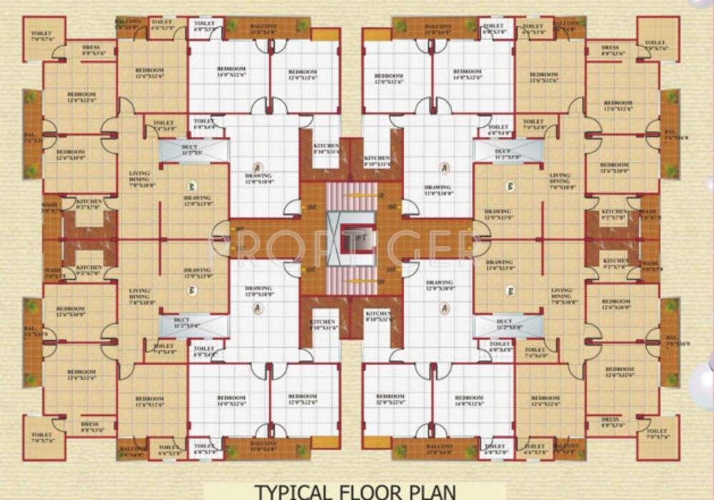shriram colonizers and developers ruj apartments Ruj Apartments Cluster Plan from 1st to 4th Floor