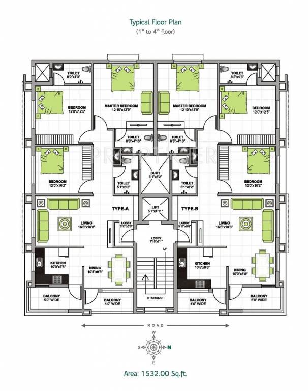 Gurumurty Constructions Park Residency View 1st Floor To 4th Floor Cluster Plan