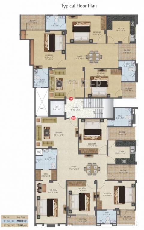 Parwani Buildcon Pvt Ltd Chandra Prabha Residency Typical Floor Cluster Plan