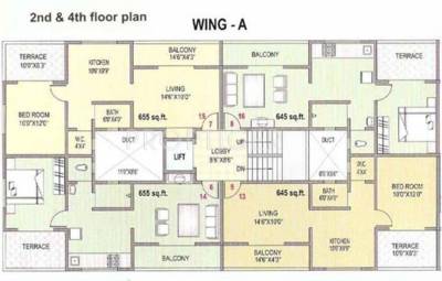 Sumeru Buildcon Vaijnath View Wing A, 2,4 Floor Cluster Plan