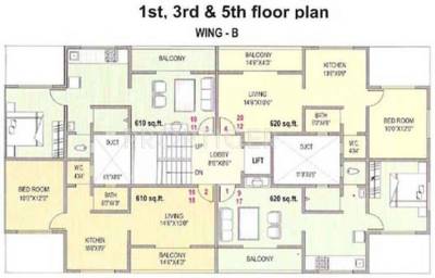 Sumeru Buildcon Vaijnath View Wing B, 1,3,5 Floor Cluster Plan
