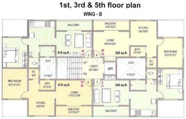Sumeru Buildcon Vaijnath View Wing B, 1,3,5 Floor Cluster Plan