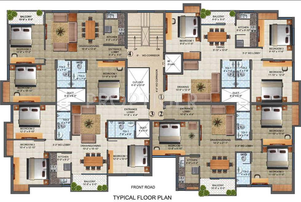 madhusudan builders narayan complex Narayan Complex Tower Typical Cluster Plan