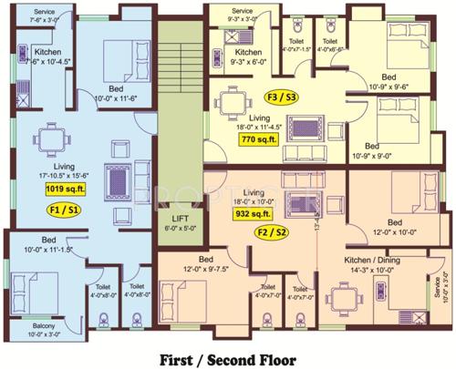 meridian-builders kavins-blossoms Cluster Plan from 1st to 2nd Floor