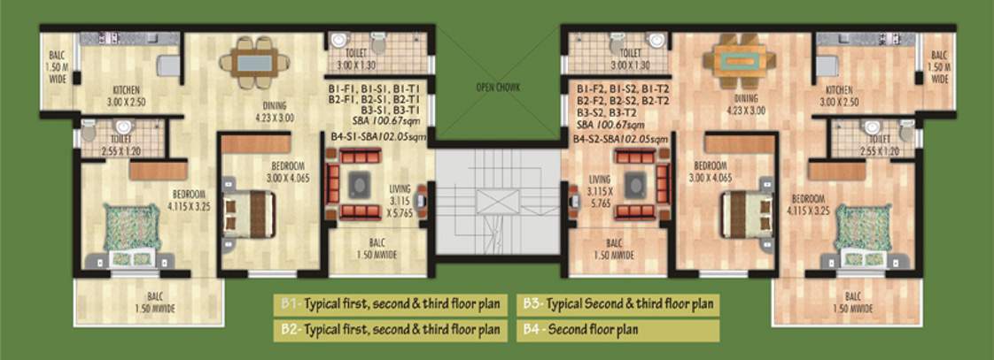 kurtarkar real estate hills Block B1 Cluster Plan from 1st to 3rd Floor