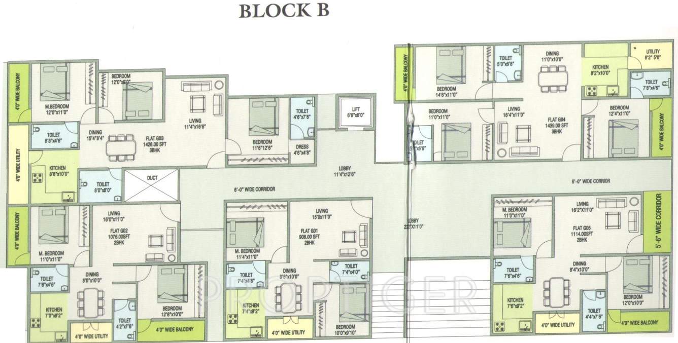 pnr group soham bicester village Block B Cluster Plan from 1st to 4th Floor