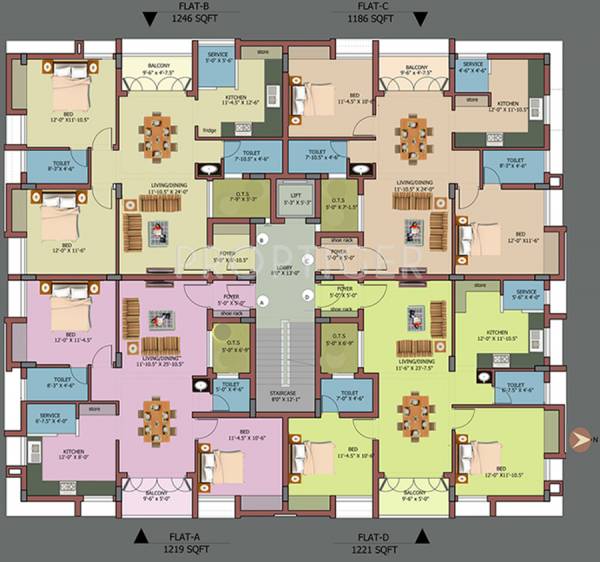 blossom-property-developers daisy Cluster Plan from 1st to 4th Floor