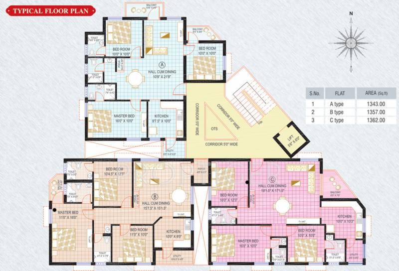 sri-kirhika-builders sunshine-apartment Single Tower Cluster Plan from 1st to 4th Floor