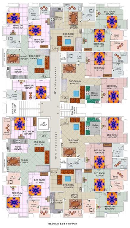 niagaree builders megha enclave Cluster Plan from 1st to 4th Floor