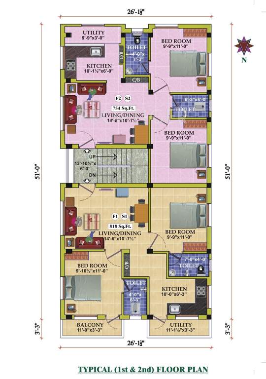 royal prince builders om sai flats Om Sai Flats Cluster Plan for First And Second Floor