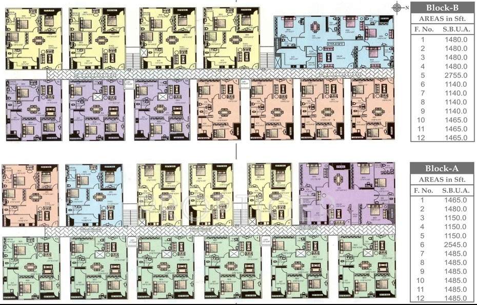 gruha deepika builders deepikas palace Block A & B Cluster Plan from 1st to 5th Floor