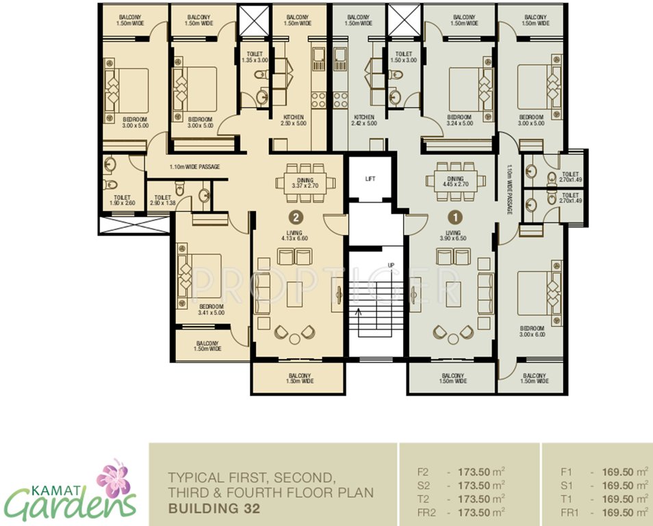 kamat construction pvt ltd gardens Building 32 First to Fourth Floor Cluster Plan