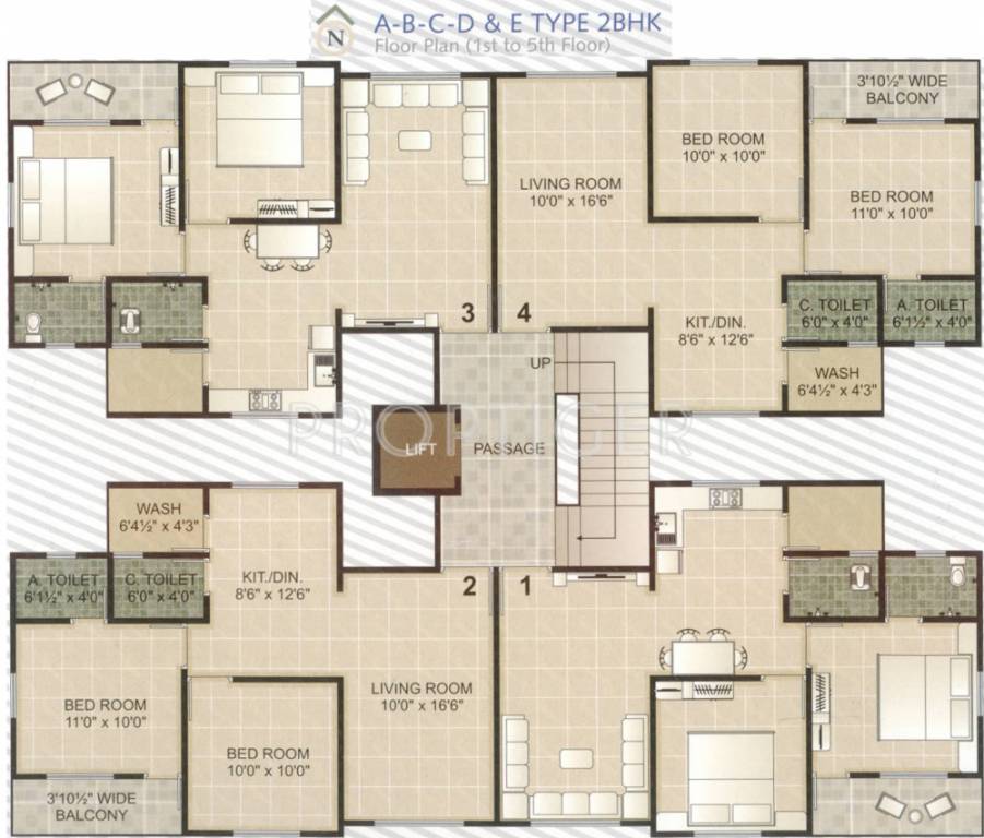  residency Tower A, B, C, D, E Cluster Plan from 1st to 5th Floor