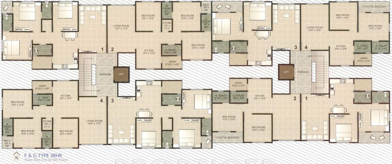  residency Tower F, G Cluster Plan from 1st to 5th Floor