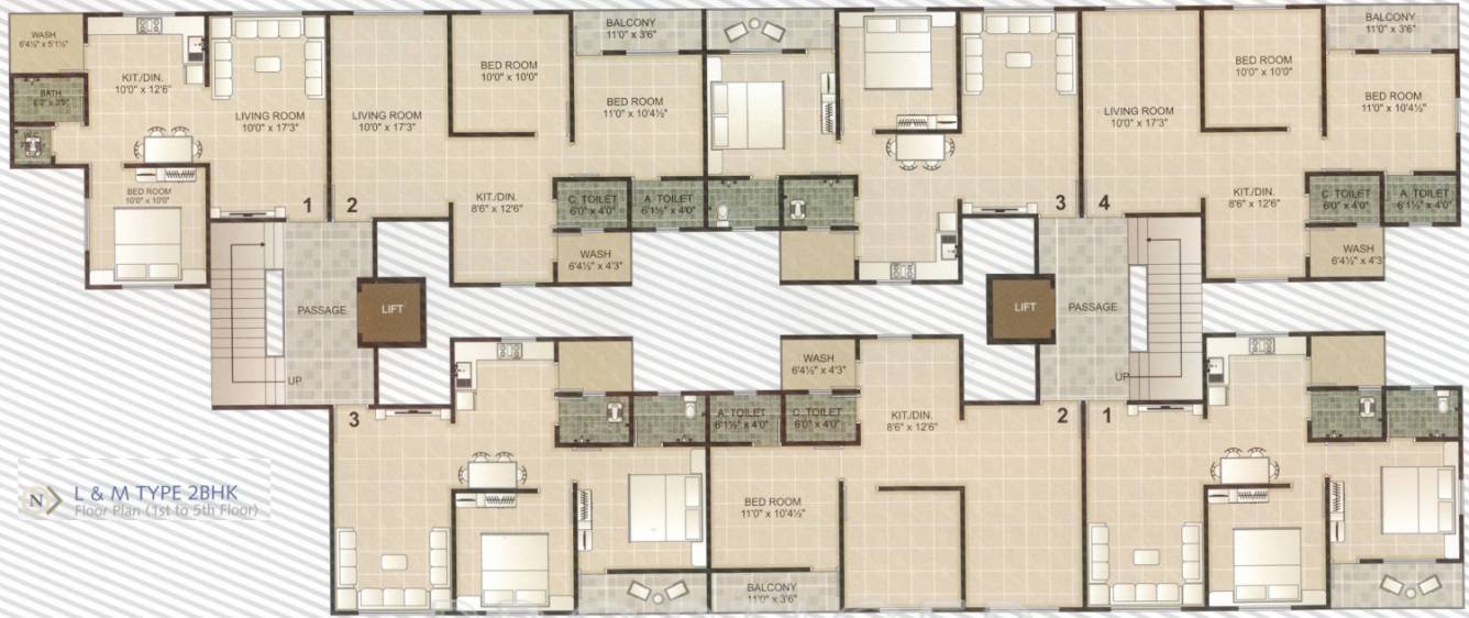  residency Tower L, M Cluster Plan from 1st to 5th Floor
