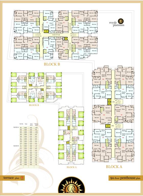  royale platinum Block A And B Cluster Plan for 9th Floor And Terrace floor