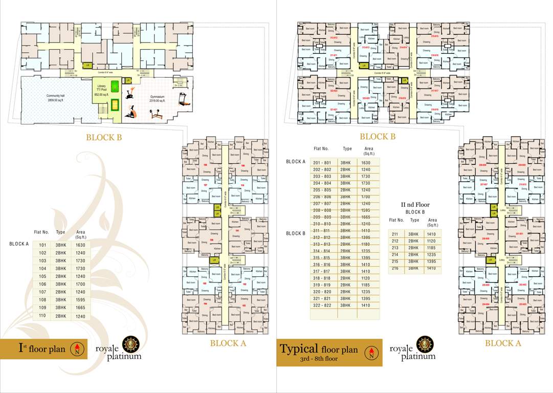  royale platinum Block A And B Cluster Plan from 1st to 8th Floor