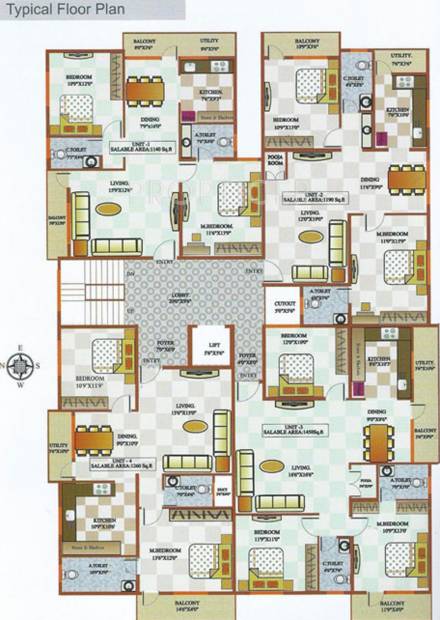 nishitas-properties k-j-charvvi-enclave K J Charvvi Enclave Typical Floor Cluster Plan