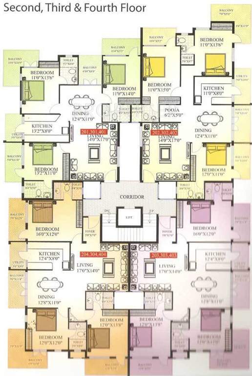 mounica builders pradham grand Pradham Grand Cluster Plan from 2nd to 4th Floor